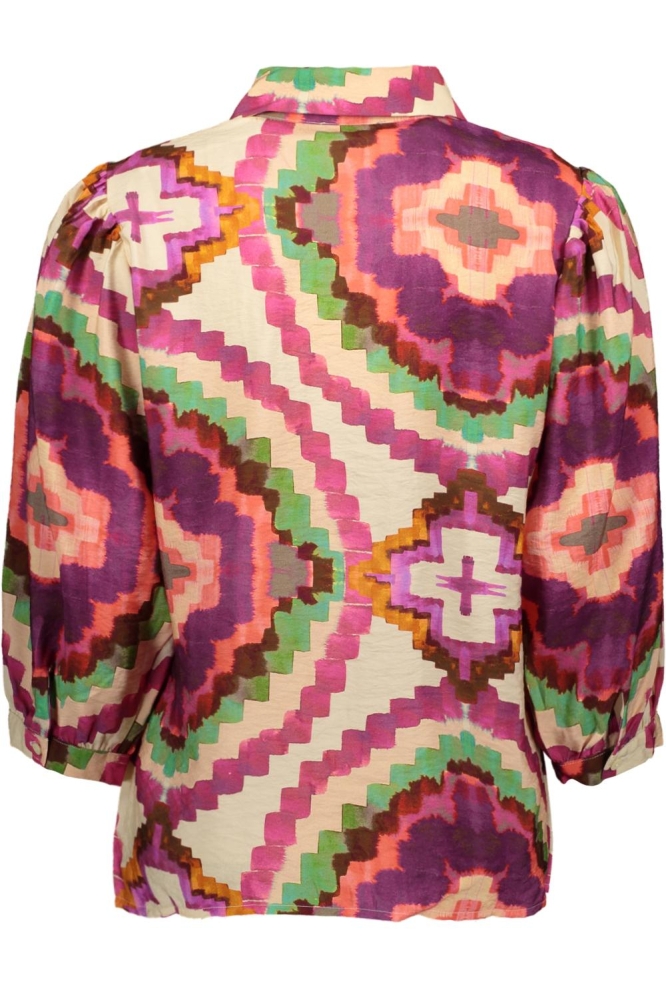 BLOUSE MET PATROON 43450 20 Fuchsia/Soft green combi